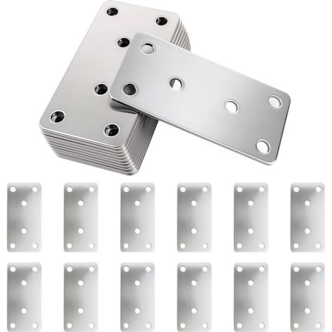 12 Plaques Perforées, Acier Inoxydable, 80x40x2mm, Trous Fraisés, Assemblage Bois, Intérieur Extérieur (1/5)