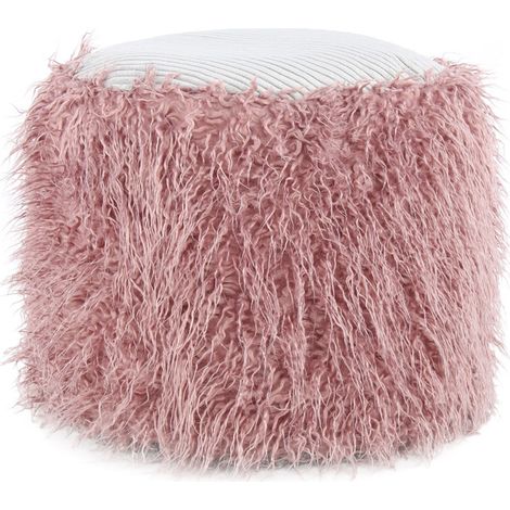 Pouf decorativo Bobtail 100 in pelliccia sintetica rosa e grigio (1/3)