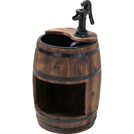 Fontaine de jardin, fontaine décorative, fontaine en forme de tonneau, cascade, tonneau en bois avec jardinière, bois de sapin, brun foncé, Ø 27 x 59 cm (1/5)