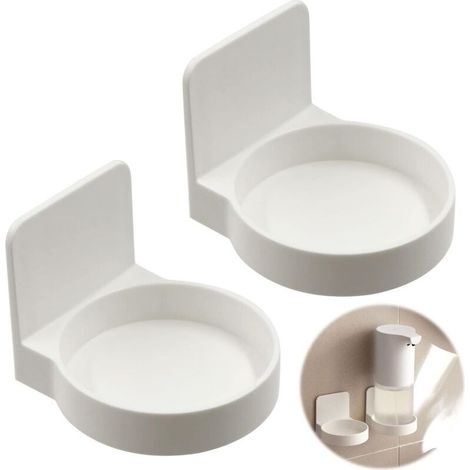 Lntyq Porte Distributeur Savon Mural Blanc - 2 Pieces Support De Distributeur De Bouteille De Pompe, Autocollant Mural, Support pour Bouteille De Gel Douche, pour Cuisine Salle De Bains (1/5)
