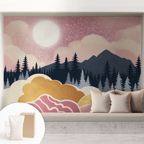 Papier peint intissé décoratif avec colle pour salon chambre et bureau Installation rapide Coucher de soleil rose 208x146 cm (1/5)