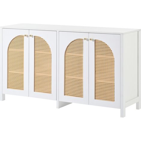 Moderne minimalistische Anrichte mit 4 Türen in Weiß mit Rattan-Optik aus MDF (1/5)