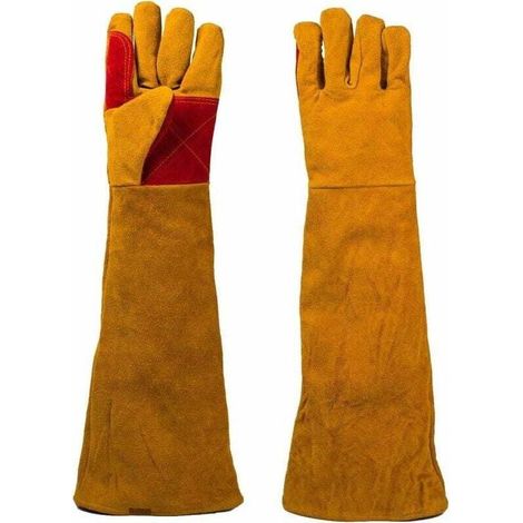 Langärmlige, hitzebeständige Schweißerhandschuhe aus rutschfestem Rindsleder, geeignet zum Schweißen, Grillen, für den Backofen und die Gartenarbeit (1 Paar). (1/4)