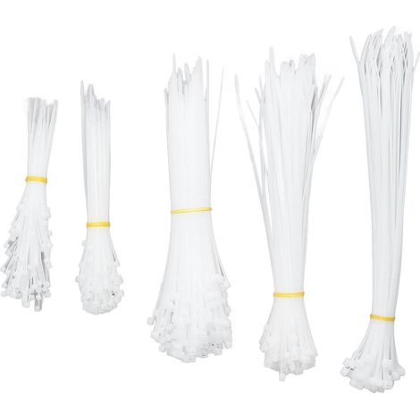 Lot de 550 attaches autobloquantes en nylon blanc pour câbles électriques, utilisables en intérieur et en extérieur. (1/5)