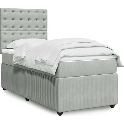 Boxspringbett mit Matratze Hellgrau 90x200 cm Samt