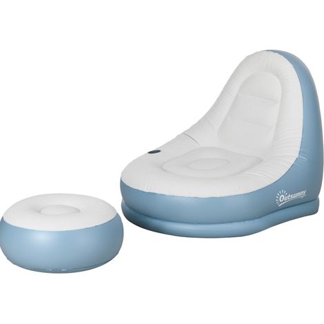 Sofa gonflable blanc avec repose-pieds et porte-gobelet, pour camping et usage intérieur, 125x100x87 cm (1/5)