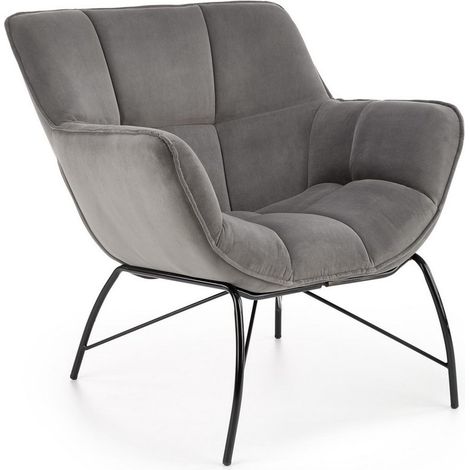 Fauteuil contemporain en velours gris avec pieds design en métal noir BRIAC (1/5)
