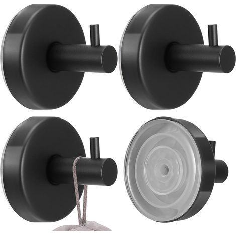 4-pack - 665.5 cm - Suction Cup Hooks - Vacuum Suction Cup Hooks - No Drilling Required Towel Hooks - Waterproof - Suitable for Shower Rooms, Bathrooms, Kitchens, and Glass Doors - Black