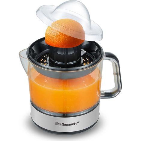 Elektrische Zitruspresse, BPA-frei, kompakt, großes Fassungsvermögen, Fruchtfleischkontrolle, für Orangen, Zitronen, Limetten und Grapefruits mit praktischem Ausgießer, 710 ml, schwarz/Edelstahl (1/5)