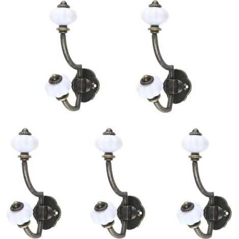 Lot de 5 Patères Murales Rétro en Céramique Bronze, Crochets Muraux Style Pastoral pour Chapeaux et Portes (1/5)