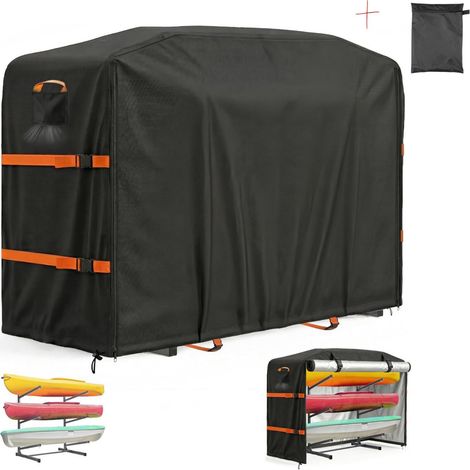 Housse Support Kayak Canoë 210D Oxford Enduit Argent Imperméable Anti-UV 368x81x145cm Protection Toutes Saisons Extérieur Jardin (1/5)