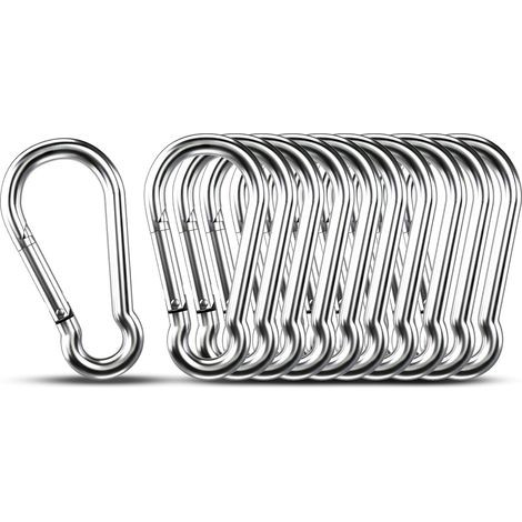 Mousquetons acier inox 4 cm – Lot de 10 – Charge lourde – Pour corde, clés, chaîne, camping, randonnée (1/5)