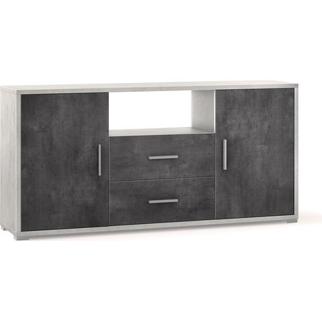 Madia 2 Ante 2 Cassetti 174x84x41 cm Ossido Bianco/Ossido Nero (1/3)