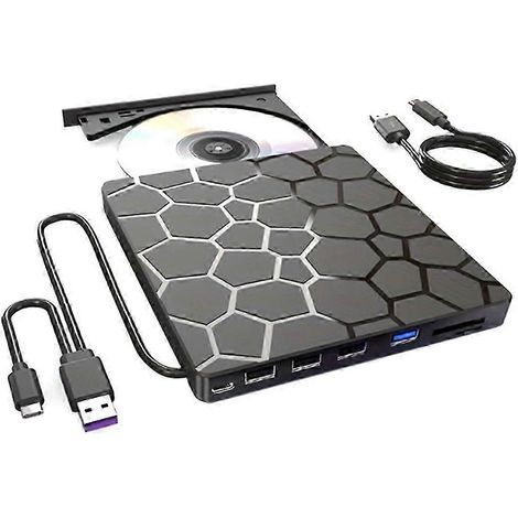 Lecteur/graveur DVD/CD externe USB 3.0 Type-C 7 en 1 ultra-fin pour ordinateurs Optica Drive (1/5)