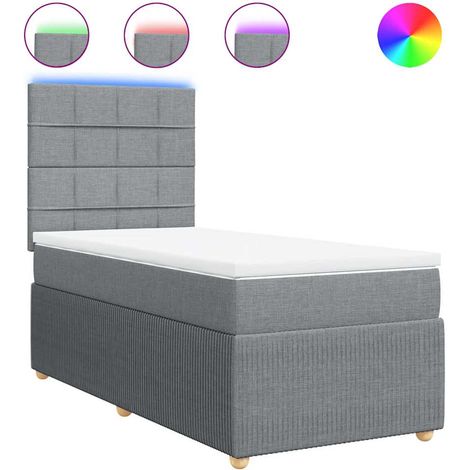 Lit simple Lit adulte Sommier à lattes de lit et matelas Gris clair 90x190 cm Tissu