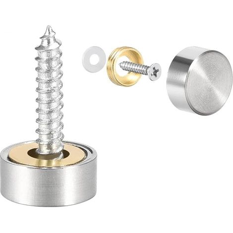 Cache Vis Miroir Décoratif 10 mm en Acier Inox Brossé, Lot de 8 Capuchons, Fixation Esthétique Pour Salle de Bain et Mobilier (1/5)