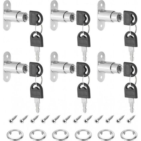 Verrou poussoir, 6 pièces serrure de sécurité avec clés, pour tiroirs et portes coulissantes, 49.5x38x19mm, argent (1/5)