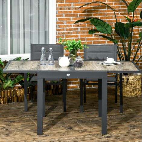Mesa de jardín de aluminio beige, rectangular, extensible, 80/160 x 80 x 75 cm, con pies antideslizantes (1/5)