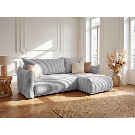 Ecksofa Schlafsofa MAILAND XS in Stoff Tilia Grau Ottomane Rechts