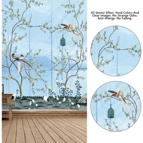 Tapisserie murale décorative à fond floral et oiseaux bleus, tapisserie murale pour salon et chambre, décoration murale mandala bohème. (1/5)
