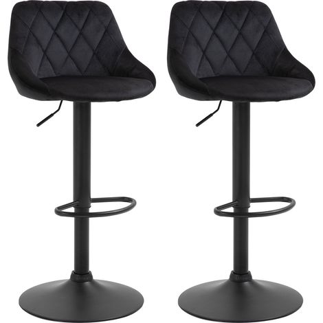 Set mit 2 höhenverstellbaren Barhockern in Schwarz aus Samt und Metall mit Rückenlehne (1/5)