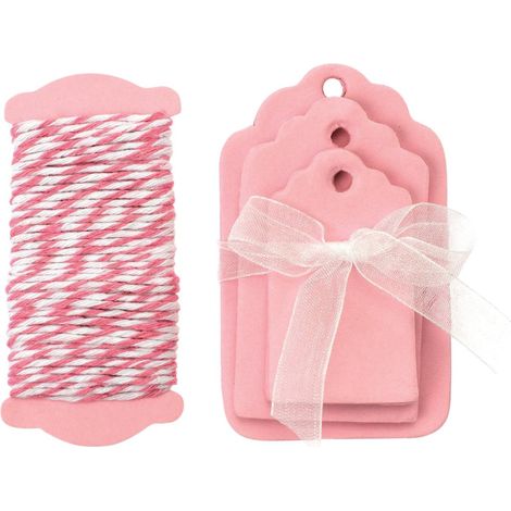 Glorex Papier-Etiketten rosa 5-8 x 3,5-5 cm, 15 Stück Geschenkverpackungen