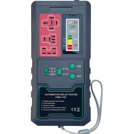 12V/24V Kfz-Elektronikrelais-Tester mit LED-Anzeigeleuchte, Kfz-Batterieprüfer
