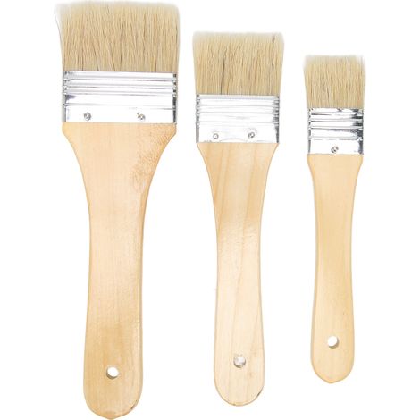 Lot de 3 pinceaux à bois, poils fiables, manche en bois, virole en aluminium pour peinture murale, sol, meubles et portes (1/5)