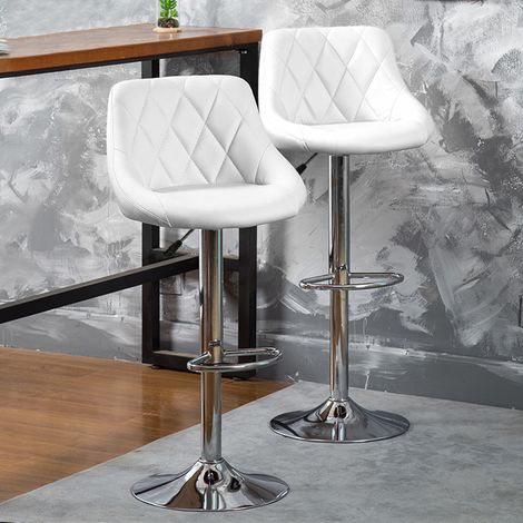 2er Set Barstuhl Barhocker Höhenverstellbar Barhocker 360° Drehbar, Bar Hocker mit Fußstütze für Küche/Bar/Salon/Esszimmer - Weiss+schwarz (1/5)
