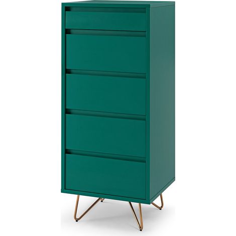 Commode Haute Chiffonnier avec Miroir et 4 Tiroirs Style Scandinave Pieds Dorés - PANGIVO (1/5)
