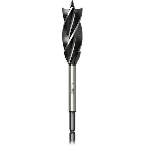 Professionnel Foret à Bois 24mm x 165mm Mèche à Tarière avce Auto-alimenté Pointe Pilote, 1/4 Pouce Tige Hexagonale Foret pour le Travail du Bois