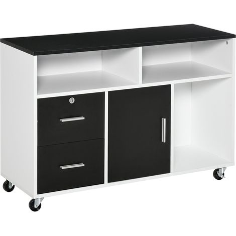 Mobile Porta Stampante con Cassetti 100x35x65 cm in Legno Truciolare Nero e Bianco