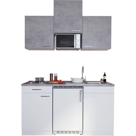 Küche Miniküche Singleküche Küchenzeile Pantry Weiß Beton Luis 150 cm Respekta