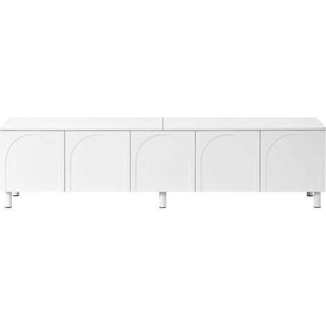 Meuble TV bas blanc avec 5 portes en PB et MDF, pieds métalliques, pour salon (1/5)