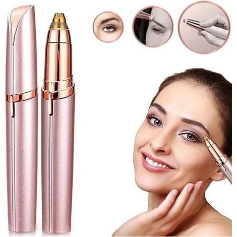 Tondeuse avec lumière LED, idéale pour tailler les sourcils, les poils du nez, les poils du visage et le maillot, couleur or rose. (1/2)