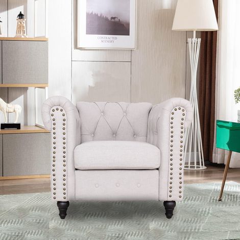 Upholstered Armchair with Nailhead Trim - Light Grey (1/5)