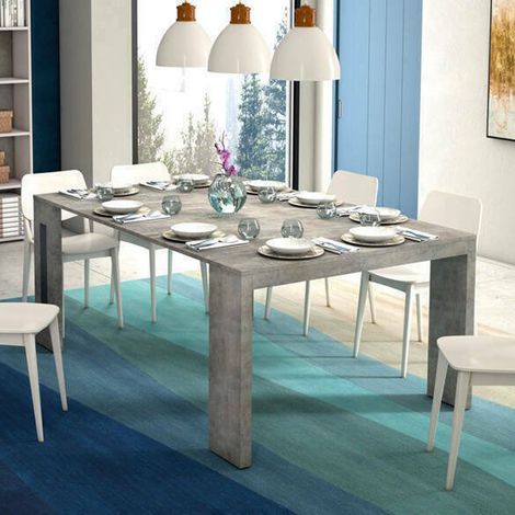 Dmora - Ausziehbarer Tisch Detound, Ausziehbarer Esstisch, Mehrzweckkonsole mit ErWeißerungen, 100% Made in Italy, 186x80h76 cm, Beton (1/5)