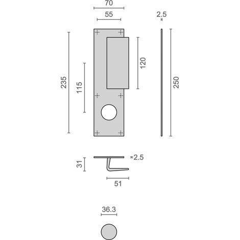 Poignée palière aluminium type Bastille 70x250mm argent trou de 36 - HERACLES - I-231103TR36