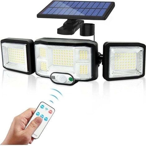 Solaire Lumiere Exterieur Applique Murale Luminaire LED 3 Têtes 192 LEDs Detecteur Mouvement Sécurité Projecteur Eclairage Etanche Lampe à Énergie Solaire