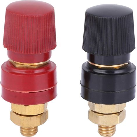 2Pcs M8 Borne de Liaison, 555 Type Borne en Laiton Borne Pilier Connecteur Bornier Batterie Puissance Jonction Goujon M8 Filetage 0-380V 200A, Noir + Rouge (1/5)