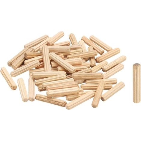Lot de 100 chevilles droites cannelées en bois - 4 mm x 20 mm - Pour travaux manuels, meubles, bricolage (1/5)