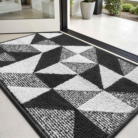 Paillasson d'intérieur 60 x 90 cm - Lavable et antidérapant - Très absorbant - Pour l'entrée - Motif triangle - Pour porte avant et arrière - Cuisine - Animaux domestiques (1/5)