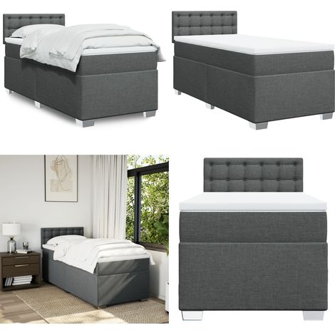 Boxspringbett mit Matratze Dunkelgrau 100x200 cm Stoff - Boxspringbett - Doppelbett - Bettsystem - Schlafsofa - Polsterbett - Home & Living