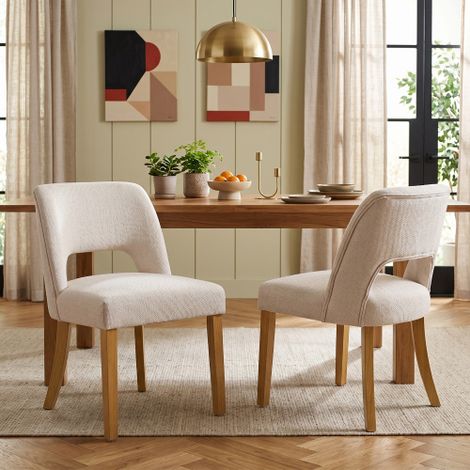 Chaises de salle à manger (Lot de 2) — Confortables et respirantes — Adaptées aux salles à manger, aux salons, aux cafés et aux environnements similaires — Style moderne — Tissu en lin — Pieds en bois (1/4)