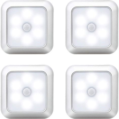Veilleuse d'intérieur carrée pour couloir, veilleuse LED à induction, lumière blanche argentée, 8x8x2cm, 4 pièces (1/5)