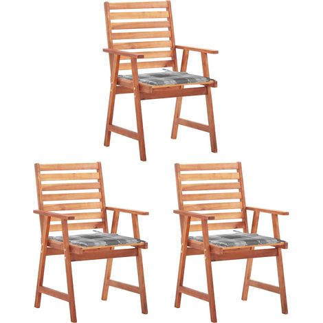 Lot de 3 Chaises de salle à manger de jardin - Chaises à dîner de jardin avec coussins Acacia massif BV808072 - BonneVie (1/5)