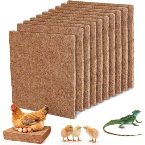 10 x Tapis de Nidification pour Poules 25 cm x 25 cm en Fibre de Coco Naturelle, Réutilisables pour la Ponte ou Le Maintien de la Chaleur