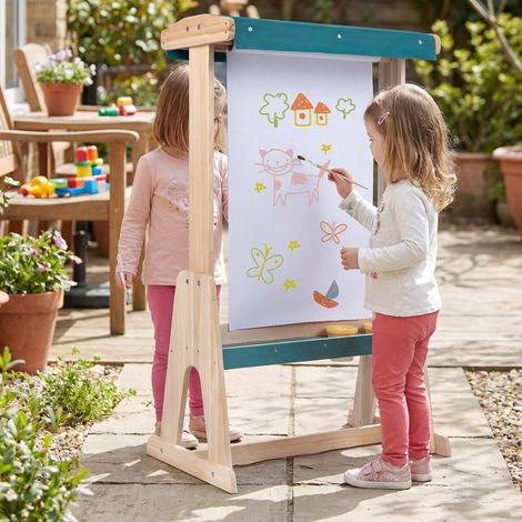 Kids Wooden Art Easel with Paper Roll and Paint Cups (1/5)