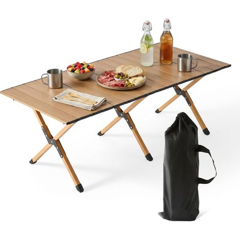 Relaxdays Tavolo da campeggio pieghevole, altezza regolabile, 44x120x60 cm, con borsa, effetto legno, per giardino