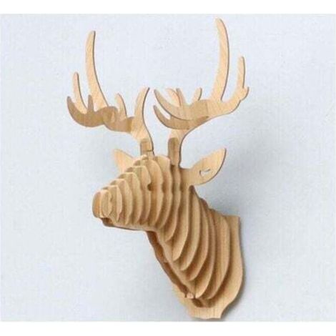 29,6 x 21,2 x 38 cm, Holzfarben, 1 Stück, 3D-Wandbehang, Hirschkopf-Skulptur, Wanddekoration, Eingangsbereich, Dekoration aus Holz, Elchkopf, Tierkopf-Wandbehang, Wanddekoration für den Eingangsbereic